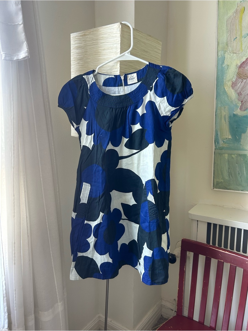 Boden Navy and White Bold Floral Cotton Kids Dress